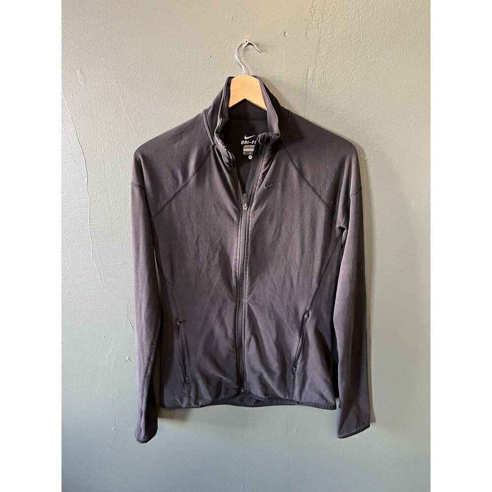 Nike Womens Black Long Sleeve Full Zip Athletic Jacket Dri-Fit Size Medium